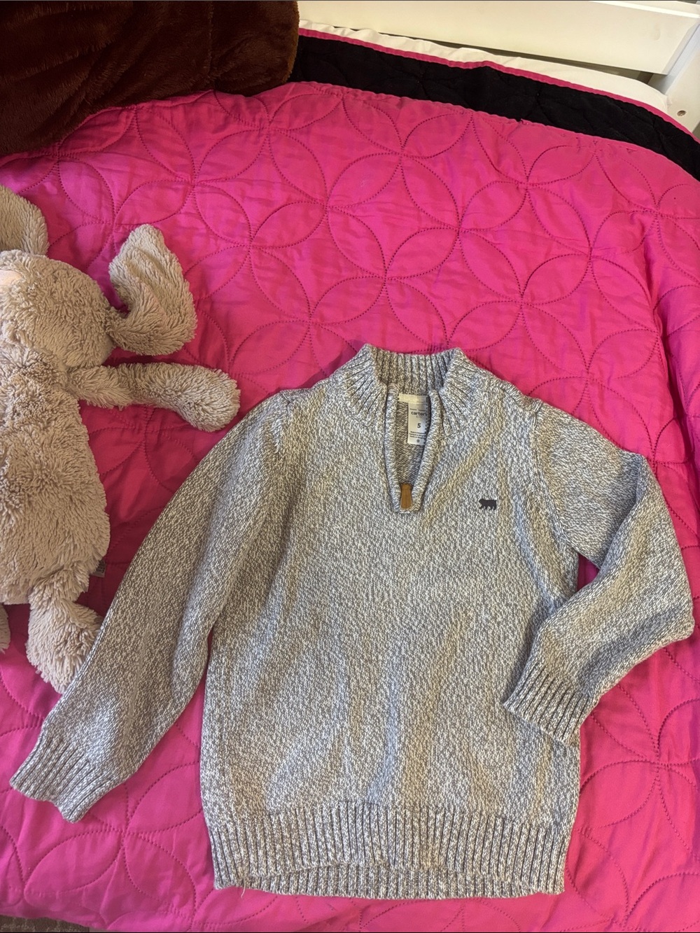 Carter's Light Gray Quarter-Zip Turtleneck Sweater